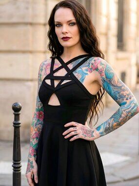 Killstar ✦ Cosmik Skater Dress ✦ Pentagram Straps Keyhole Soft Touch XS NWT